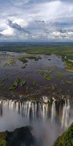 Rainbow,Waterfall,Break,Precipice,Vegetation,Victoria,Fault,Nature,Africa