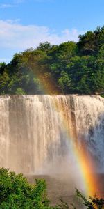 Rainbow,Waterfall,Trees,Nature