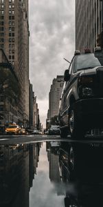 Reflection,Asphalt,Puddle,Building,Street,Cities,Cars