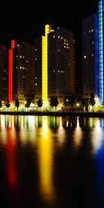 Reflection,Backlight,Illumination,Quay,Embankment,Cities,City,Building,Multicolored,Motley