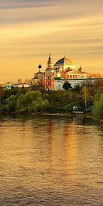 Reflection,Evening,Torzhok,Tver Region,Rivers,Autumn,Cities,Sunset,Russia