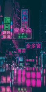 Reflection,Hong Kong S A R,Signboards,Signs,Hong Kong,Night City,Hieroglyph,Street,Cities,Neon