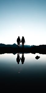 Reflection,Pair,Sunset,Dark,Couple,Silhouettes