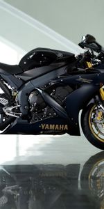 Yamaha Yzf R1,Мотоциклы,Отражение,Чёрный,Ямаха,Мотоцикл