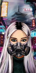 Cyberpunk,Arte,Respirador,Niña,Muchacha,Máscara