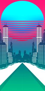 Rétro Onde,Synthwave,Ville,Rétro,Retrowave,Vecteur,Art