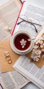 Une Tasse,Livres,Coupe,Lunettes,Divers,Fleurs,Anneaux