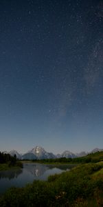 Rivers,Mountains,Night,Bush,Starry Sky,Stars,Dark