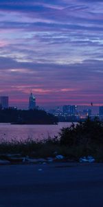 Rivers,Night City,Skyscrapers,Cities,City Lights