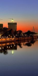 Rivers,Night,Lights,Reflection,Cities,Houses,Ferris Wheel,City