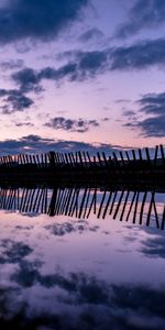 Rivers,Reflection,Tree,Fence,Evening,Nature,Wood