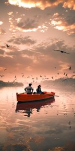 Paseo,Birds,Cielo,Gaviotas,Un Barco,Bote,Naturaleza,Ríos,Nubes