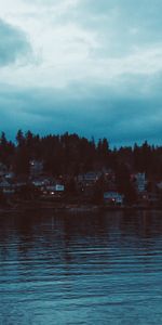 Maisons,Nature,Rive,Sky,Crépuscule,Banque,Village,Rivières,Coucher De Soleil