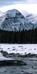 Rivers,Snow,Mountain,Vertex,Top,Forest,Snowbound,Snow Covered,Nature