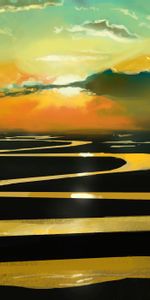 Rivers,Sunset,Winding,Sinuous,Art