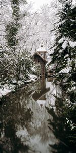 Nature,Arbres,Neige,Loger,Rivières,Maison