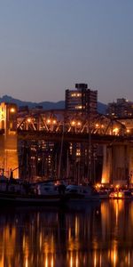 Ciudades,Ríos,Noche,Reflexión,El Muelle,Muelle,Puente,Yates