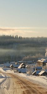 Road,Country,Countryside,Firebox,Furnace,Nature,Village,Winter,Houses,Smoke