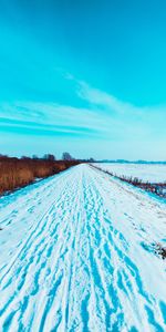 Road,Field,Traces,Nature,Snow,Winter,Landscape