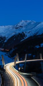 Couvert De Neige,Snowbound,Exposition À Long Terme,Nature,Route,Montagnes,Nuit