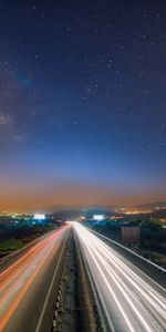 Road,Traffic,Movement,Cities,Night,Starry Sky