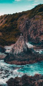 Rock,Shore,Bank,Miscellanea,Person,Nature,Sea,Miscellaneous,Human,Loneliness