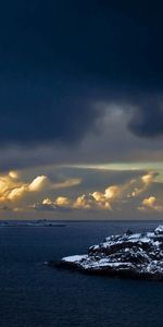 Rocks,Bank,Clouds,Shore,Houses,Nature,Sea