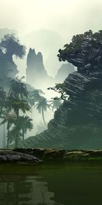 Las Rocas,Rocas,Lago,Niebla,Arte,Palms