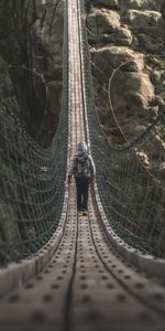 Rocks,Miscellanea,Miscellaneous,Bridge,Human,Person,Rope Bridge,Cable Bridge