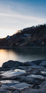 Rocks,Shore,Bank,Dusk,Nature,Lake,Twilight