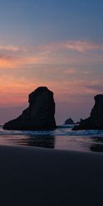 Rocks,Silhouette,Sunset,Nature,Ocean,Loneliness