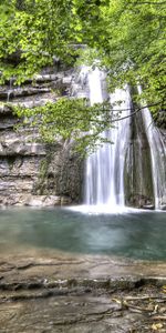 Rocks,Waterfall,Tree,Jet,Jets,Nature,Wood,Branch,Leaves