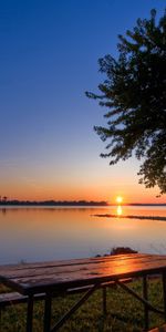 Romance,Lake,Shore,Bank,Wood,Tree,Evening,Table,Nature,Sunset,Benches