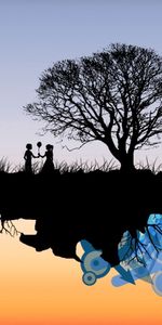 Romance,Sky,Shadow,Paints,Flight,Island,People,Vector