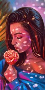 Fleur,Une Rose,Fille,Art,Rose