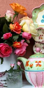 Roses,Bouquet,Flowers,Tablewares,Service,Vase