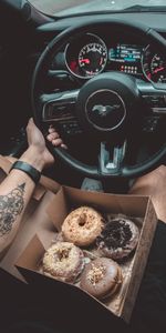 Rudder,Cars,Hand,Steering Wheel,Donuts,Car,Machine,Tattoo