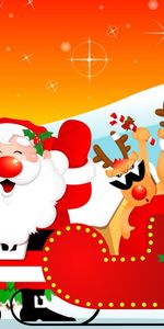 Santa Claus,Deers,Christmas,Holiday,Sledge,Sleigh,Presents,Gifts,Holidays,Houses