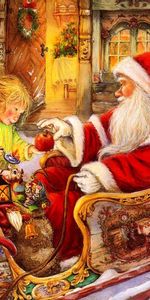 Santa Claus,Holiday,Sleigh,Sledge,Presents,Gifts,Holidays,Child,Christmas,Apple