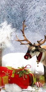 Santa Claus,Trumpet,Pipe,Roof,Gifts,Presents,Holidays,Christmas,Deer