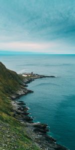 Sea,Building,Horizon,Slope,Rocks,Nature