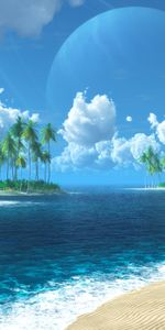 Sea,Clouds,Landscape,Palms,Beach