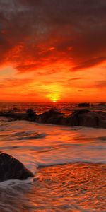 Sea,Dawn,Stones,Waves,Nature,Beach