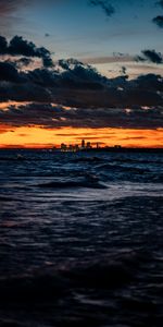 Sea,Horizon,Nature,Sunset,Waves,City