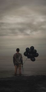 Solitude,Divers,Mec,Ballons,Mer