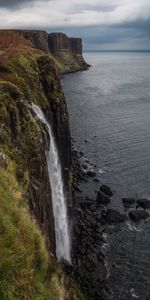 Sea,Nature,Grass,Rock,Waterfall