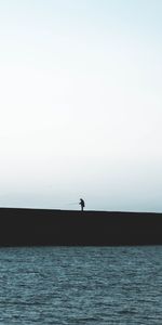 Sea,Shore,Bank,Fisherman,Silhouette,Dark,Minimalism