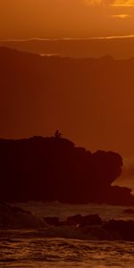 Sea,Twilight,Rock,Silhouette,Miscellanea,Miscellaneous,Dusk,Loneliness