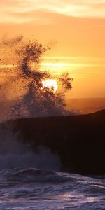 Puesta Del Sol,Ondas,Paisaje,Mar