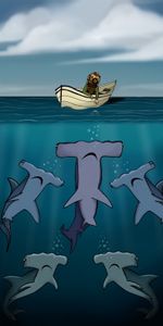 Un Bateau,Humain,Personne,Sharks,Profondeur,Mer,Bateau,Art